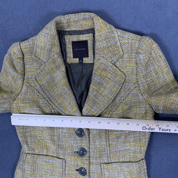 The Limited Blazer Small Tweed Yellow Brown Pockets Jacket Lined Careercore - Picture 4 of 8
